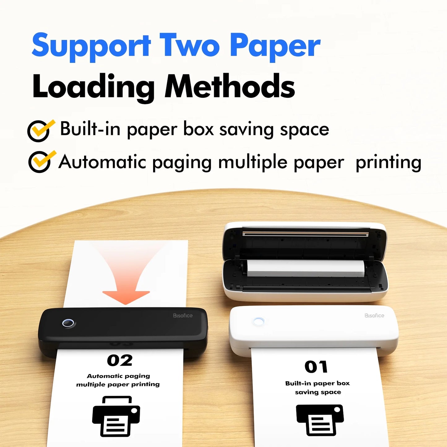 Portable Printer Wireless for Travel, Bluetooth Thermal Printer Compatible with Ios, Android, Laptop, Inkless Mobile Printer for Office, Home, School