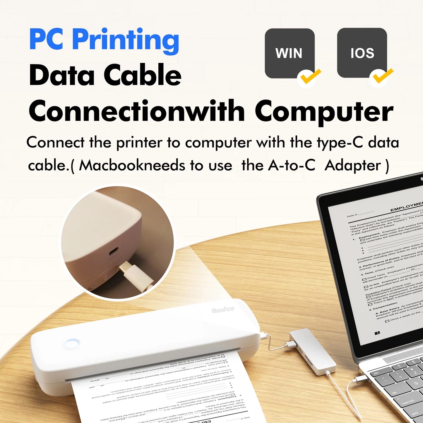 Portable Printer Wireless for Travel, Bluetooth Thermal Printer Compatible with Ios, Android, Laptop, Inkless Mobile Printer for Office, Home, School