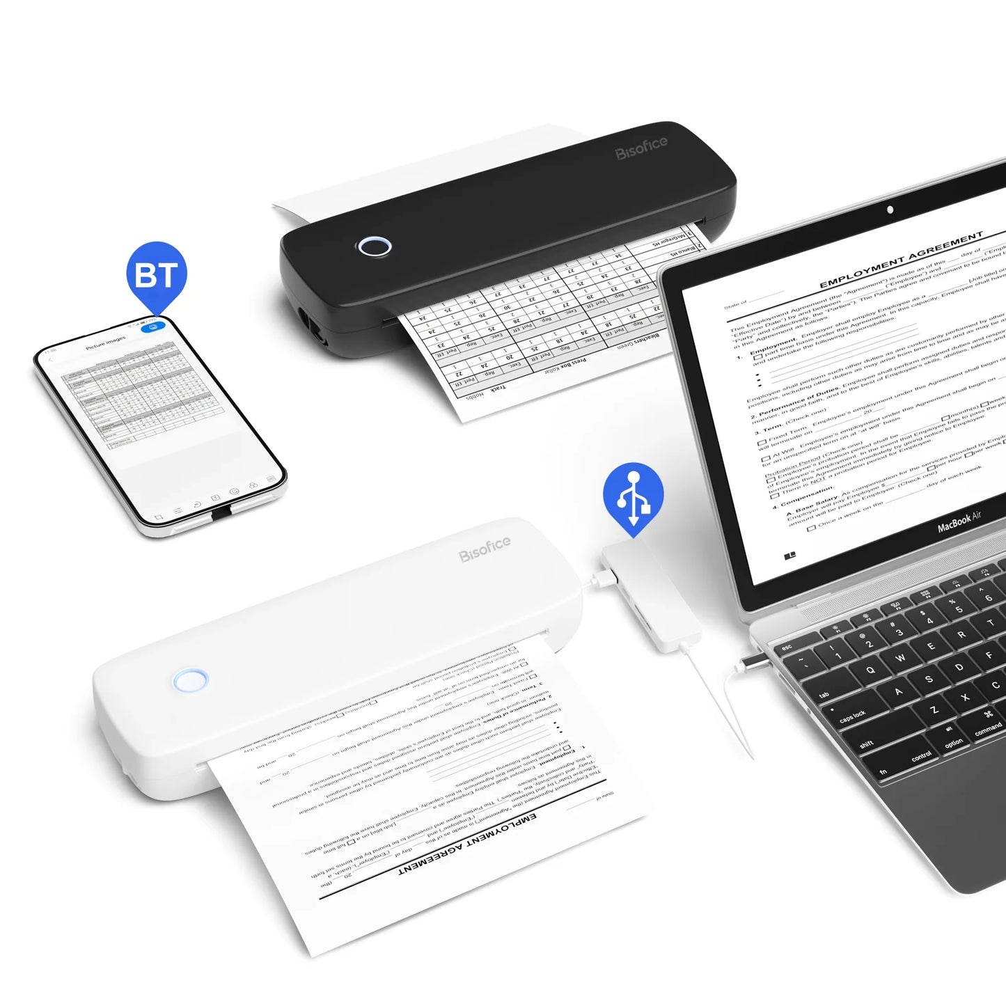 Portable Printer Wireless for Travel, Bluetooth Thermal Printer Compatible with Ios, Android, Laptop, Inkless Mobile Printer for Office, Home, School