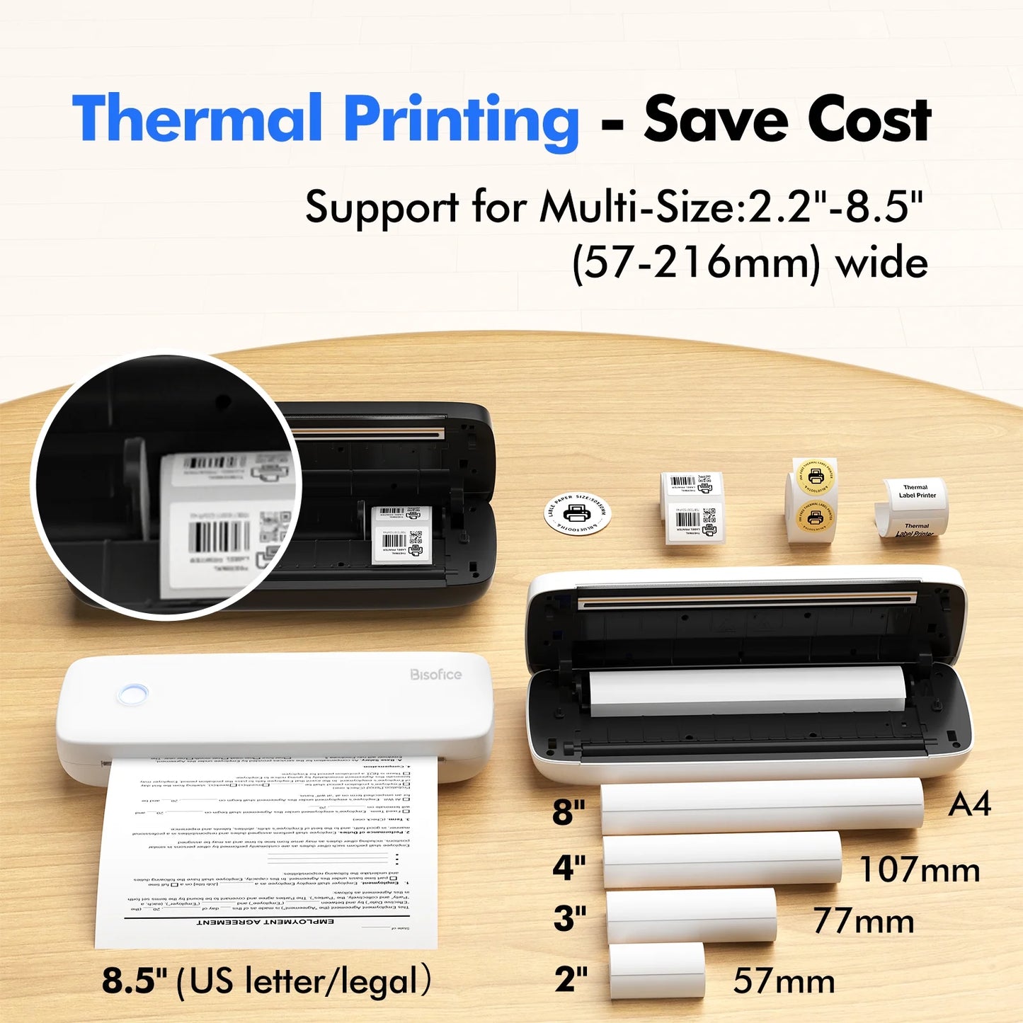 Portable Printer Wireless for Travel, Bluetooth Thermal Printer Compatible with Ios, Android, Laptop, Inkless Mobile Printer for Office, Home, School