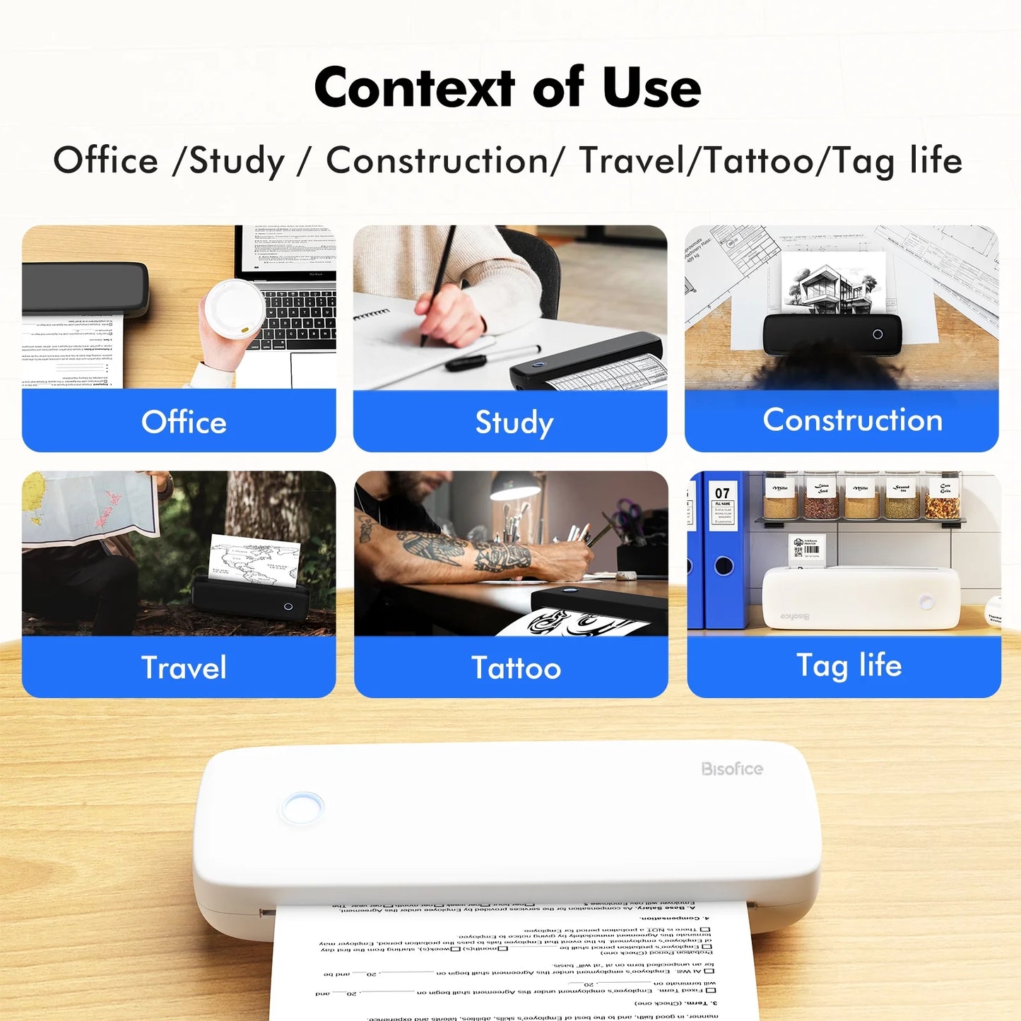 Portable Printer Wireless for Travel, Bluetooth Thermal Printer Compatible with Ios, Android, Laptop, Inkless Mobile Printer for Office, Home, School