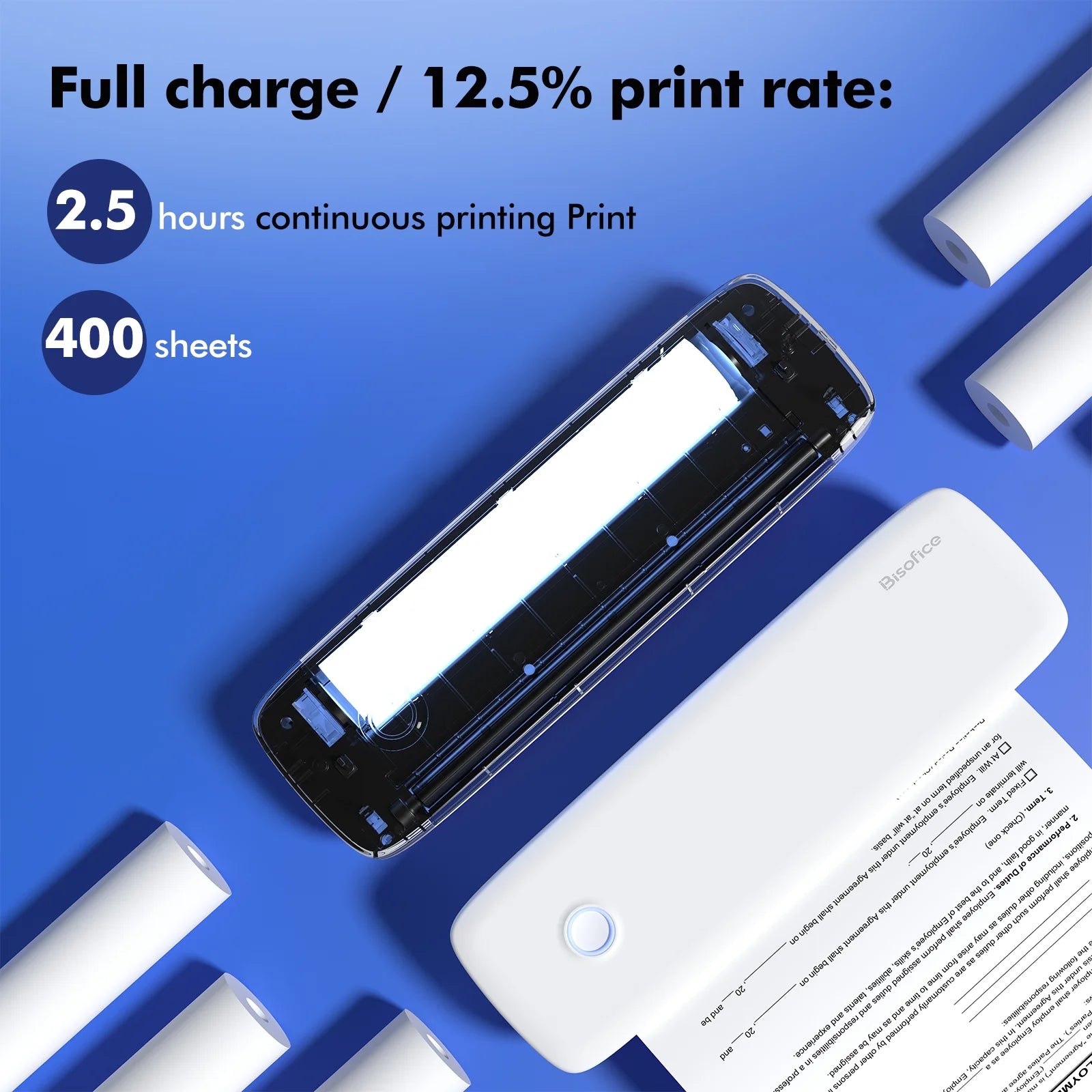 Portable Printer Wireless for Travel, Bluetooth Thermal Printer Compatible with Ios, Android, Laptop, Inkless Mobile Printer for Office, Home, School