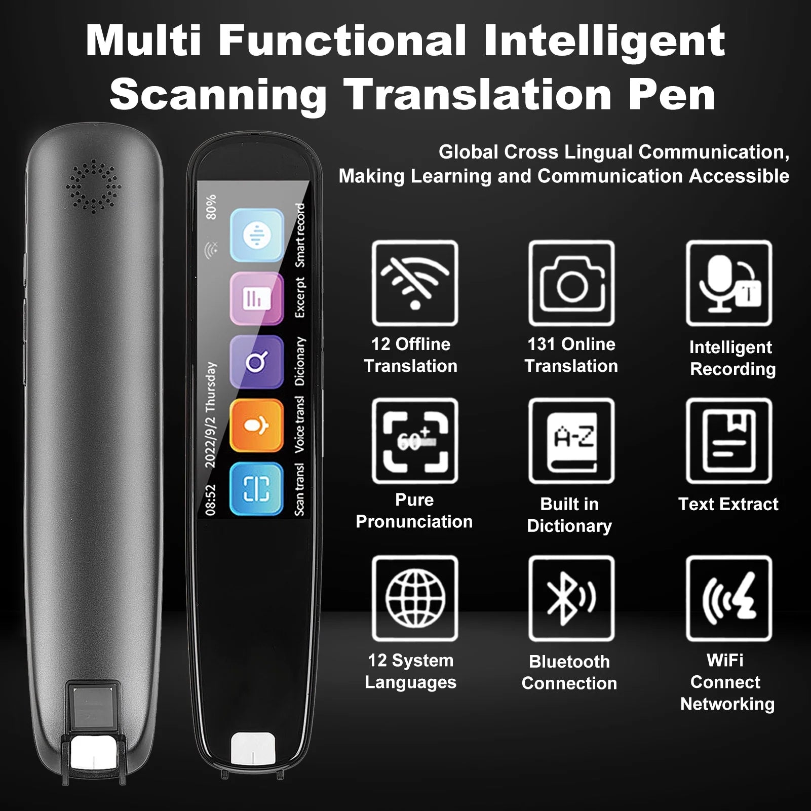 Translation Scanning Pen, Text to Speech Pen, Portable 131 Language Translator Device for Students