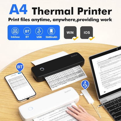 Portable Printer Wireless for Travel, Bluetooth Thermal Printer Compatible with Ios, Android, Laptop, Inkless Mobile Printer for Office, Home, School