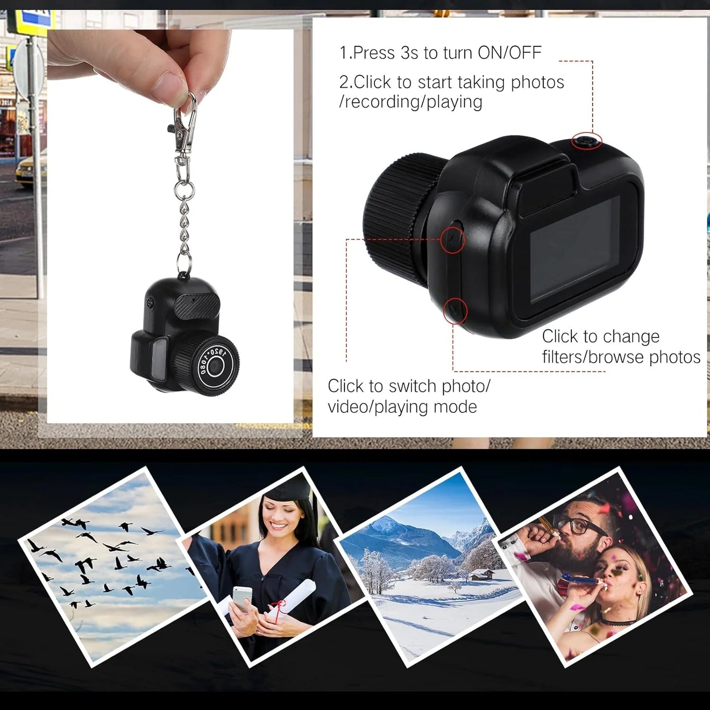 Retro Mini Camera with Screen Indoor Home Outdoor 1080P HD Portable Very Small Camera Video Support