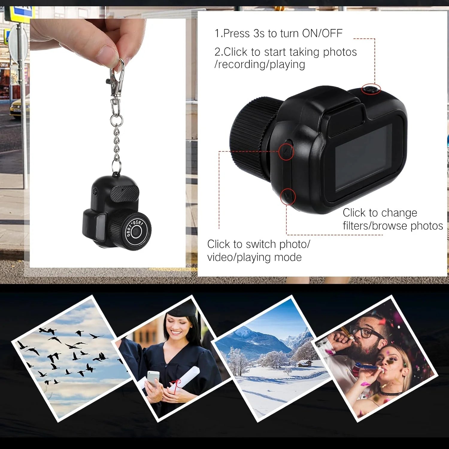 Retro Mini Camera with Screen Indoor Home Outdoor 1080P HD Portable Very Small Camera Video Support