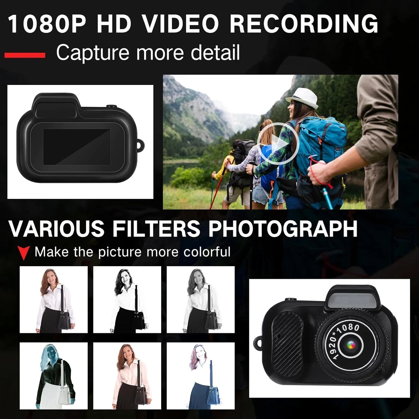 Retro Mini Camera with Screen Indoor Home Outdoor 1080P HD Portable Very Small Camera Video Support
