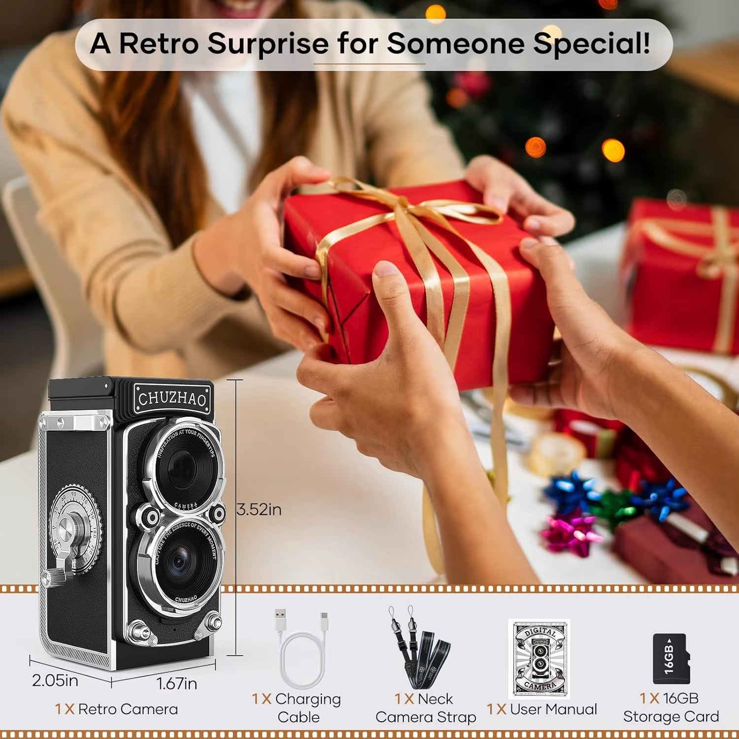 Mini Retro Digital Camera with 1.54Inch Screen 1080P Video 12MP Photos Compact Vintage Portable